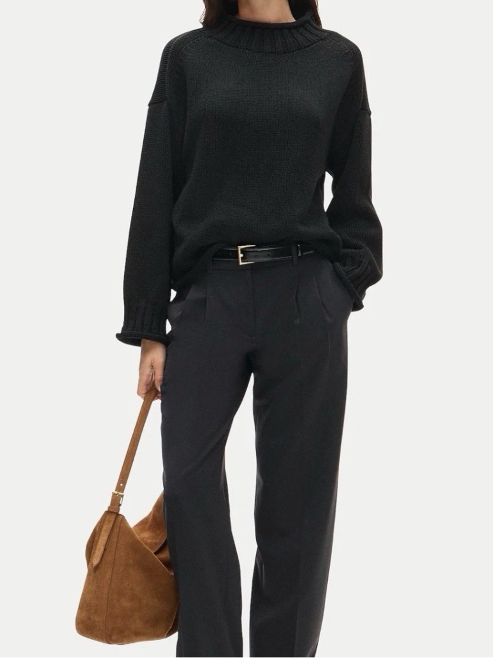 J. Crew Roll Neck Sweater in Super Soft Yarn in Black Sz. M $98 Oversized NEW
